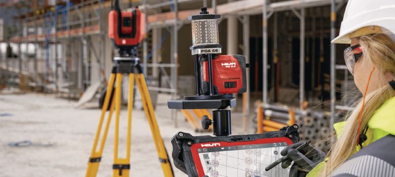 PLT 400-2 Construction layout tool Versatile and easy-to-use construction layout tool for one-person operation, with 2 angle measurement accuracy and extended range for faster stake out of positions on the jobsite Applications 1