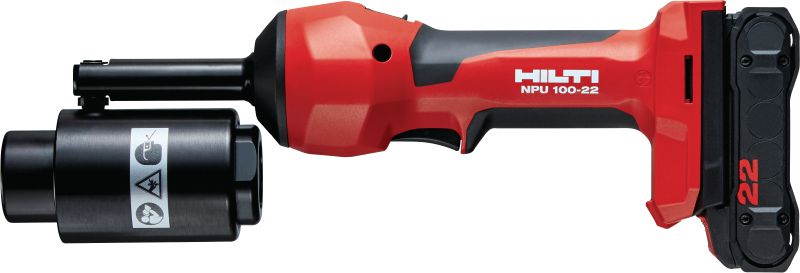 NPU 100-22 cordless knockout punch tool Compact and versatile cordless hydraulic knockout tool for punching conduit-size holes through various materials (Nuron battery platform)