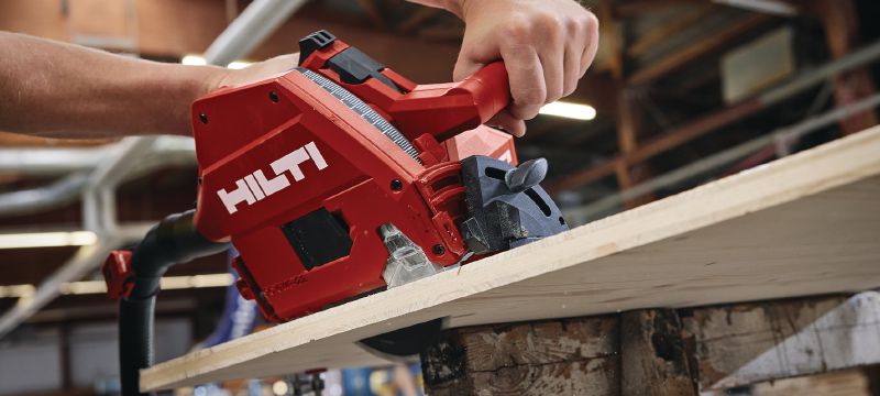 SC 6WP-22 cordless plunge saw Precision plunge circular saw with high dust capture rate for clean and controlled, straight cuts in wood up to 53 mm│2-1/8 depth with guiderail Applications 1