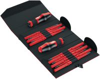 S-SD-S Insulated VDE screwdriver set (Slim) Slimline VDE-approved insulated hand screwdriver set with 11 interchangeable extra- slim blades, two handles and durable pouch